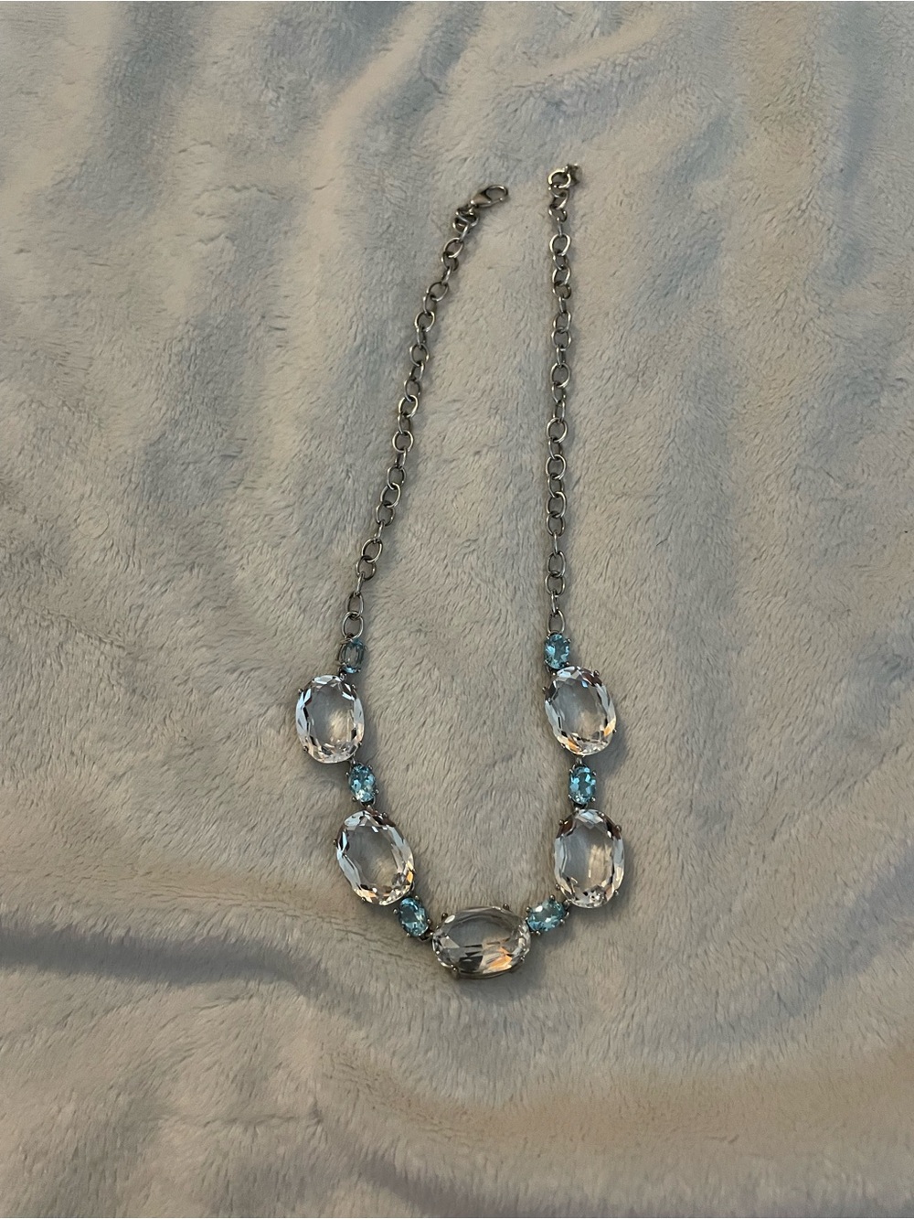 Elegant Silver Necklace with Clear and Light Blue Stones